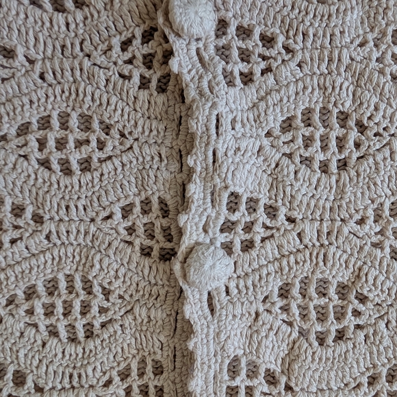 Vintage Crochet Sleeveless Vest Cream Fairy Coastal Grandma Cottage Boho Sz L - Picture 5 of 11